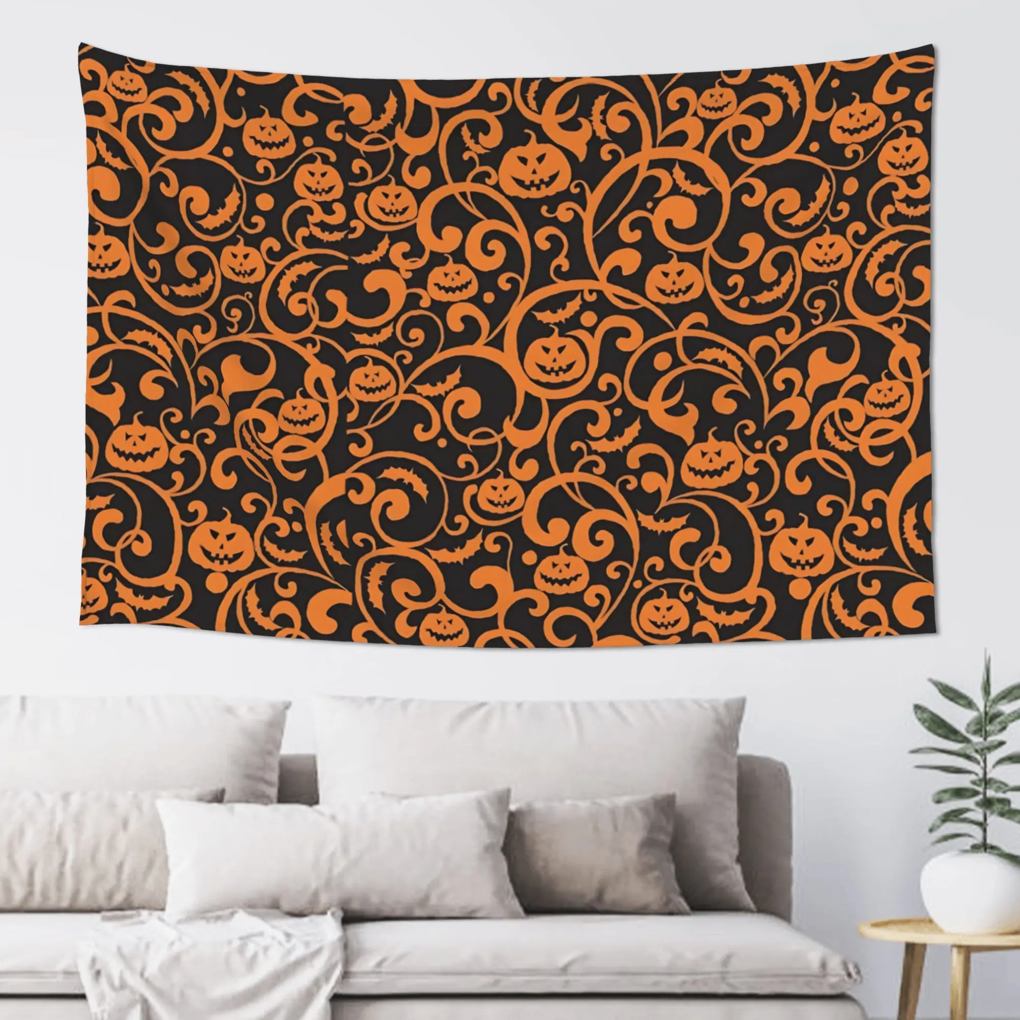 Halloween Scroll Pumpkin Pattern Customized Tapestry  Wall Hanging Blanket Tapestry Home Decor Items Wall Decorations