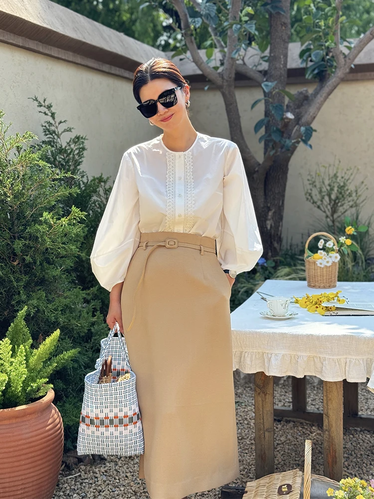 

Vi Croatia Textured Linen Acetate High Waist A-Line Midi Skirt Simple Sle Belted mid Waist Other Fabric Blend A-Line Skirt