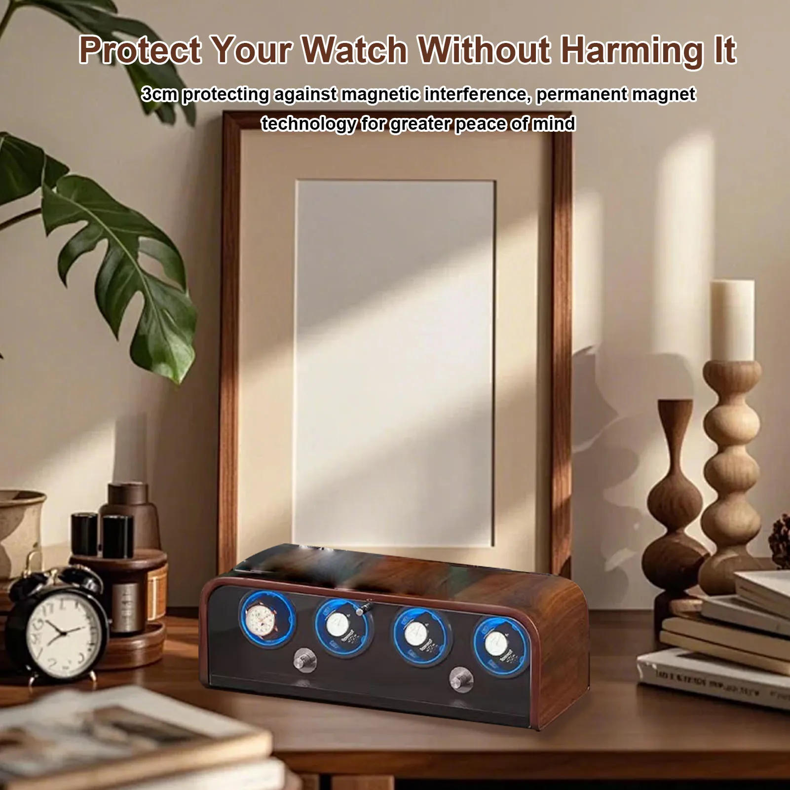 Watch Winder for 4 Mechanical Watches 5 Modes Quiet Automatic Watch Winder Display Storage Box with LED Light for Home