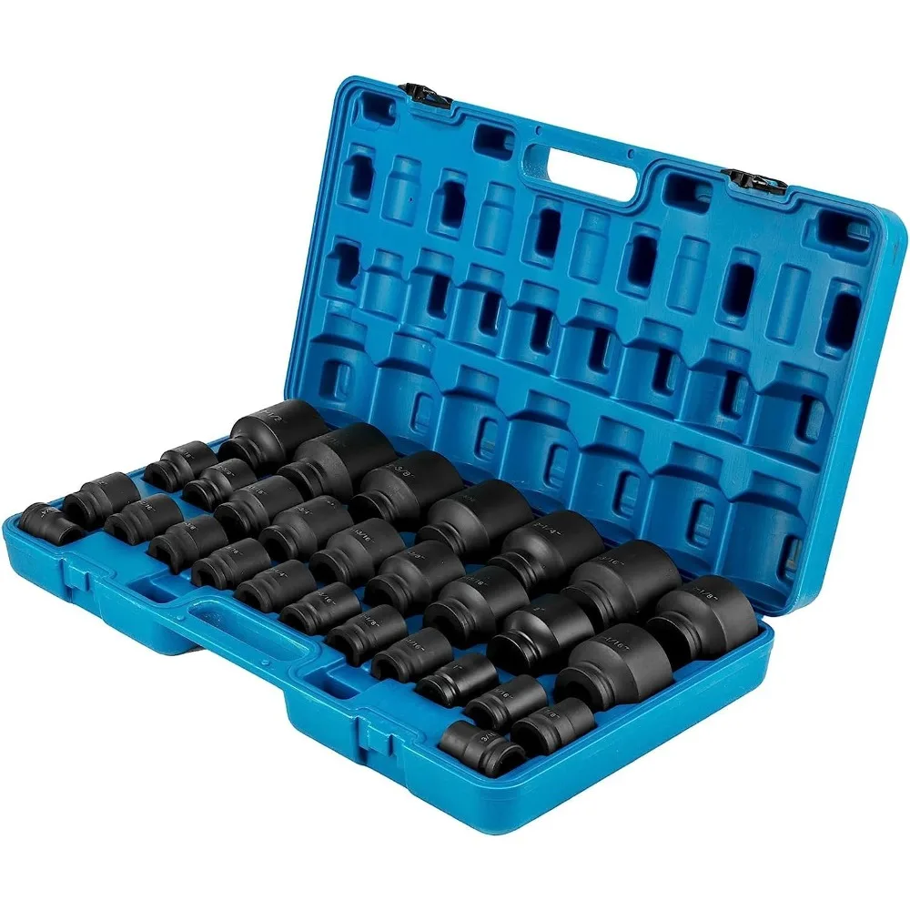 VEVOR Impact Socket Set 3/4 Inches 29 Piece Impact Sockets, 6-Point Sockets, Rugged Construction, CR-M0, 3/4 Inches Drive