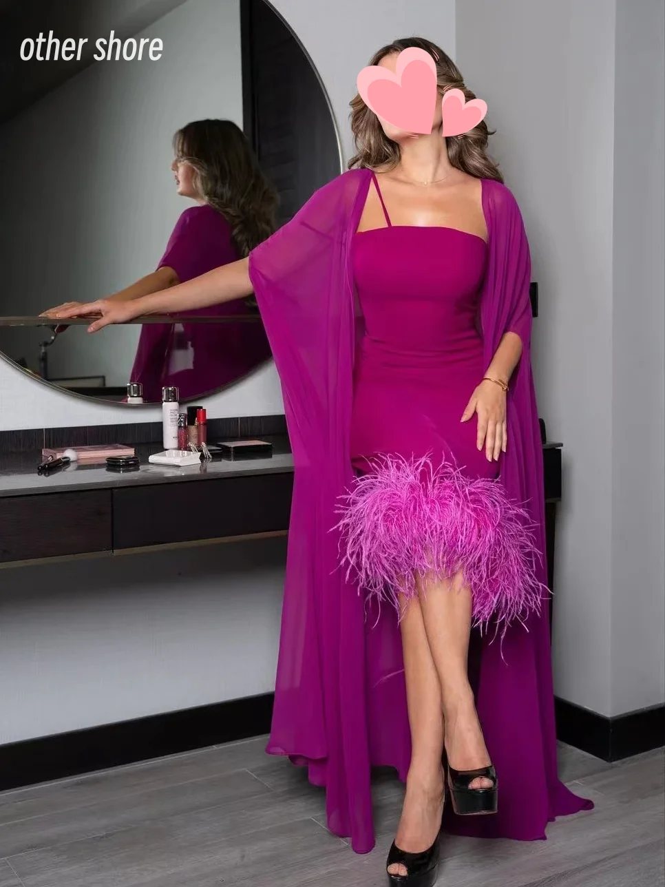 Other Shore Elegant Vintage Sexy Purple Feathers Sweet Ankle Length Customize Formal Occasion Prom Dress Evening Party Gowns