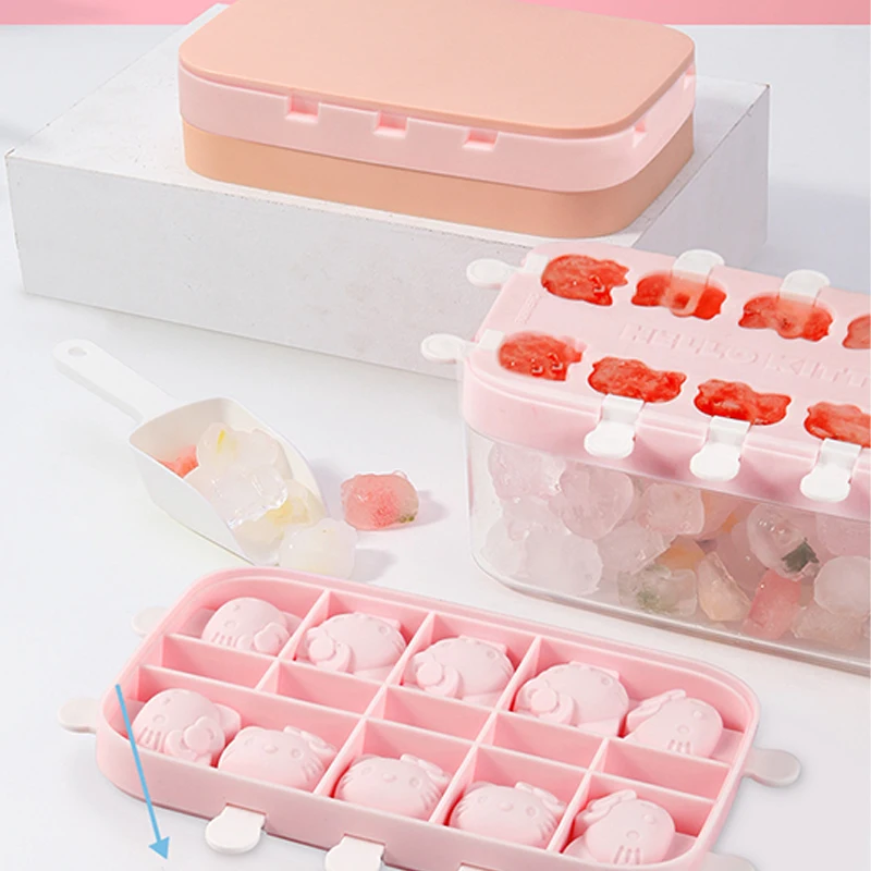 

Sanrio Kawaii Hello Kitty Silicone Ice Cream Mold Anime Cartoon Lovely Fashion Exquisite Homemade Ice Popsicle Mold Set with Lid