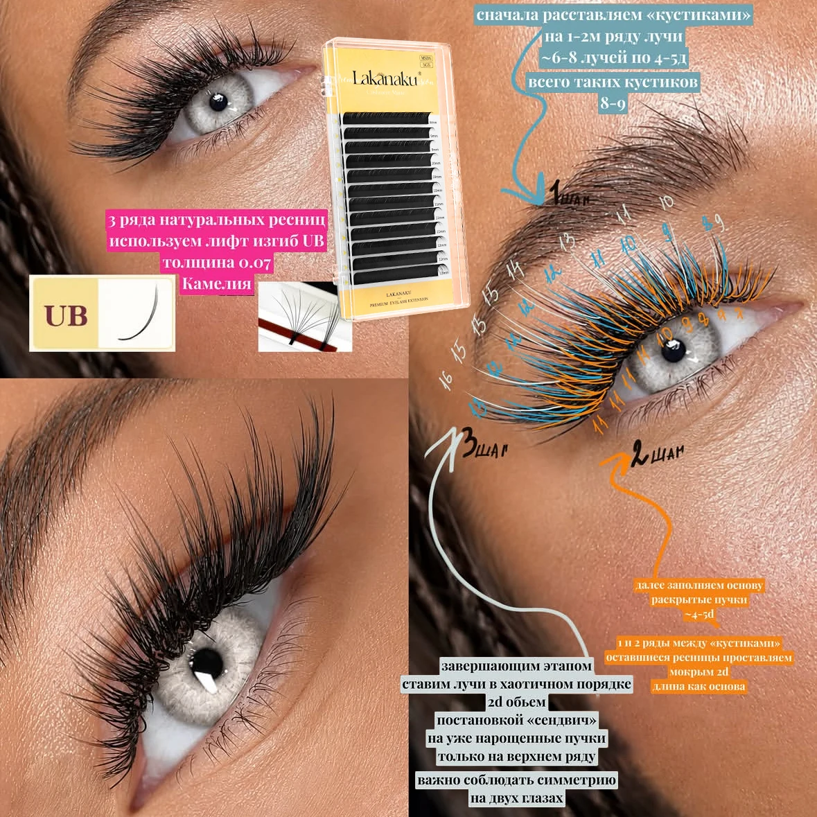 LAKANAKU Arabian Effect LB LC Curl Matt Black Cashmere Soft Fan Russian Volume Eyelashes UB UC Camellia накладные ресницы