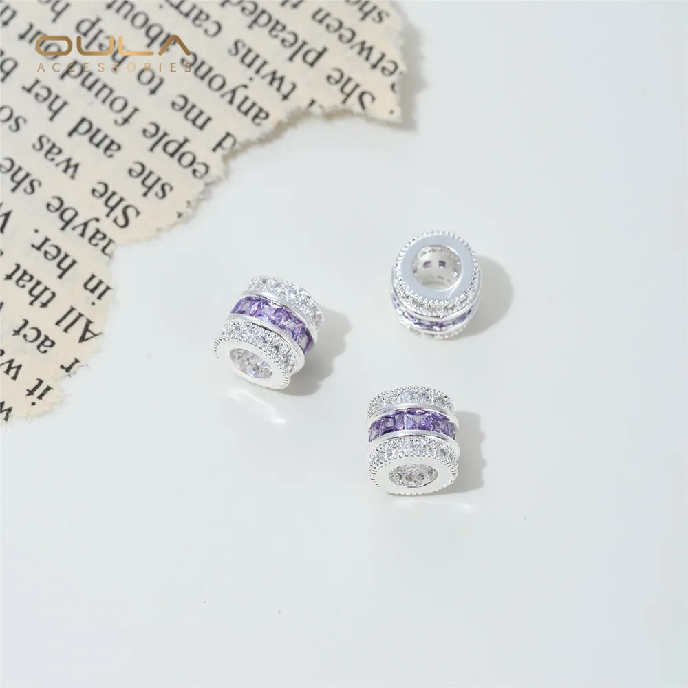 14K Gold-plated Thick Silver Inlaid Zircon Wheel Large Hole Partition Beads Bucket Beads Diy Beaded Bracelet Necklace Accessory