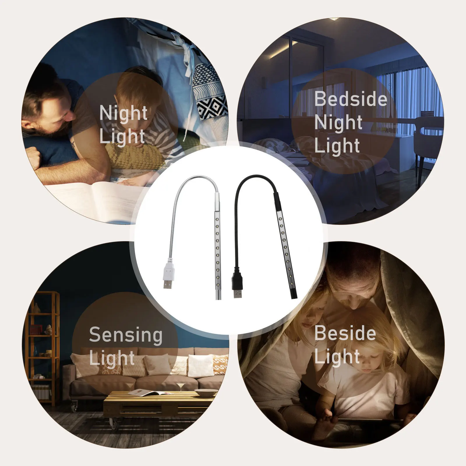 

2Pcs 10-LED USB Reading Lamp Gooseneck Table Light Flexible Durable Portable for Studying Night Use USB Powered Reading Lamp