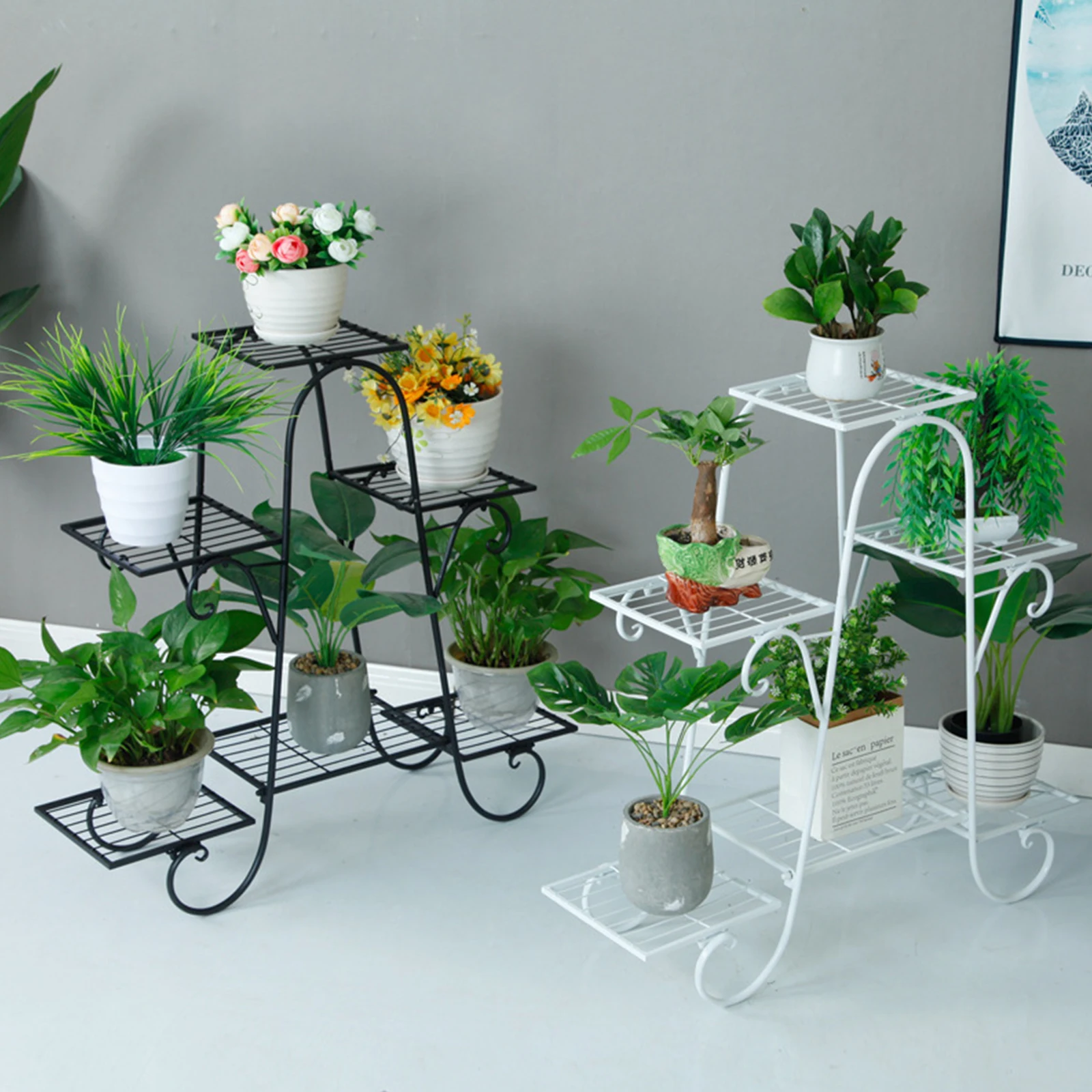 Black Plant Rack para Jardim e Varanda, Flower Rack, Six Pot, Quarto