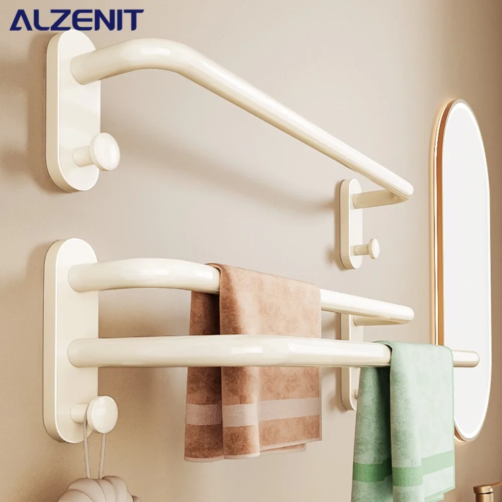 

Fashion Toilet Towel Rail Wall Mounted Space Aluminum Towel Rack Cream Colored Storage Holder Bathroom Accessories