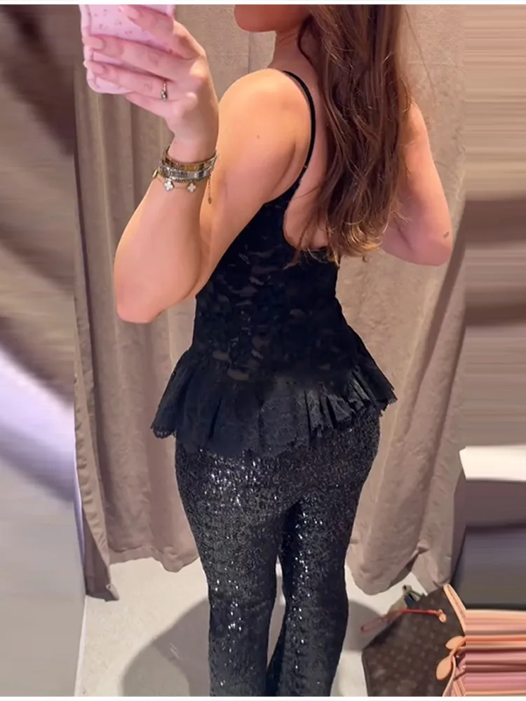 Sexy na moda coletes de renda tanque para mulher alça ajustável sem mangas halter topos cintura fina emendado vestidos 2025 nova senhora outwears