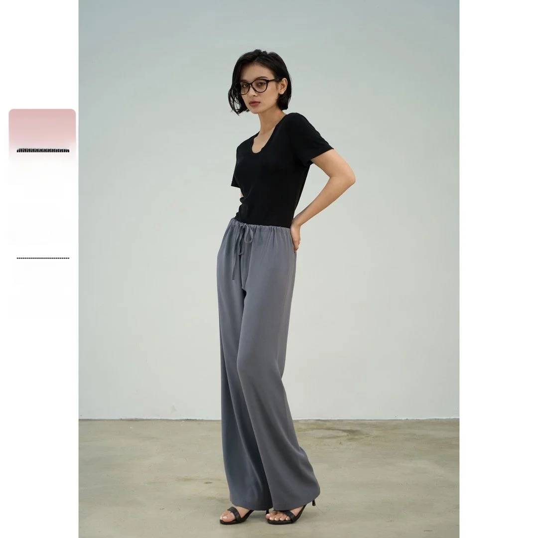 

Slim Straight Acetate Fiber Pants High Waist Casual Trousers for Women Suitable for Big Belly Loose And Versatile Straight Le...