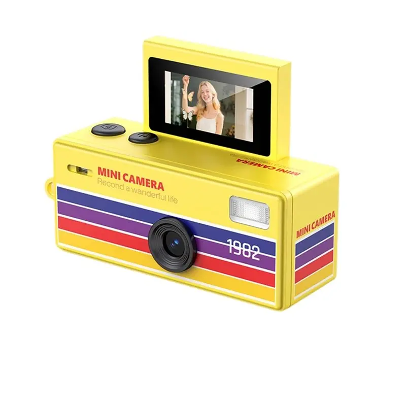 

Цифровая камера с поддержкой карт памяти, видеорегистратор с выдвижным экраном и вспышкой, лимонно-желтый цвет