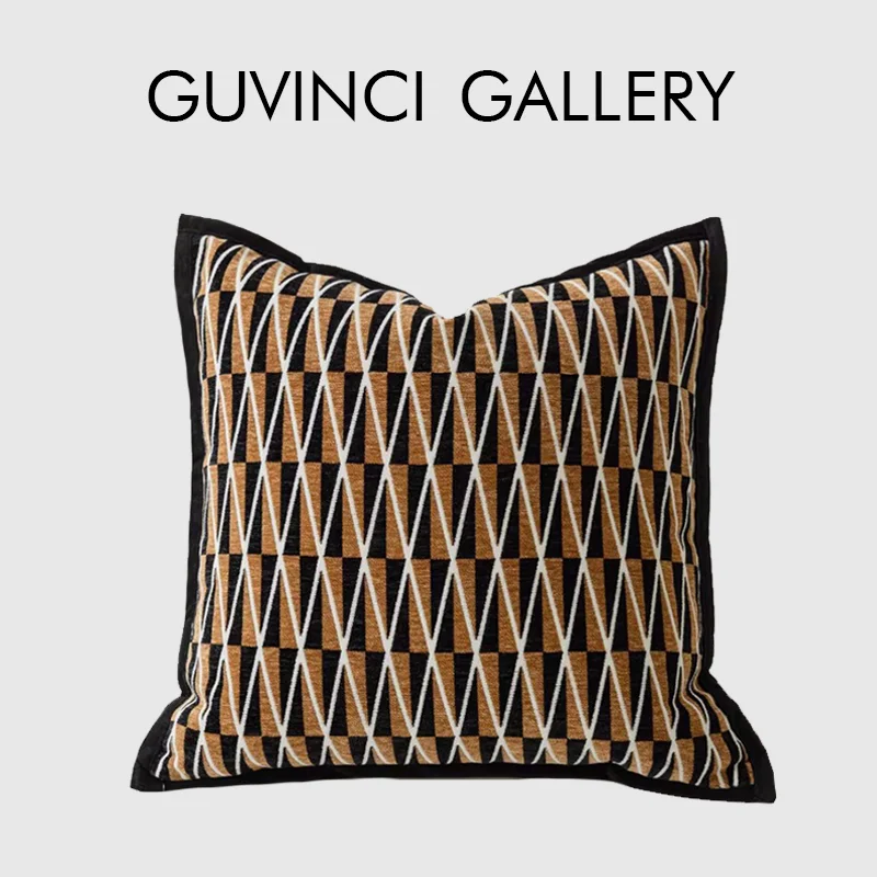 

GUVINCI Modern Aesthetic Geometry Pattern Jacquard Cushion Cover Terracotta Brown White Black Decorative Pillowcase For Sofa Bed