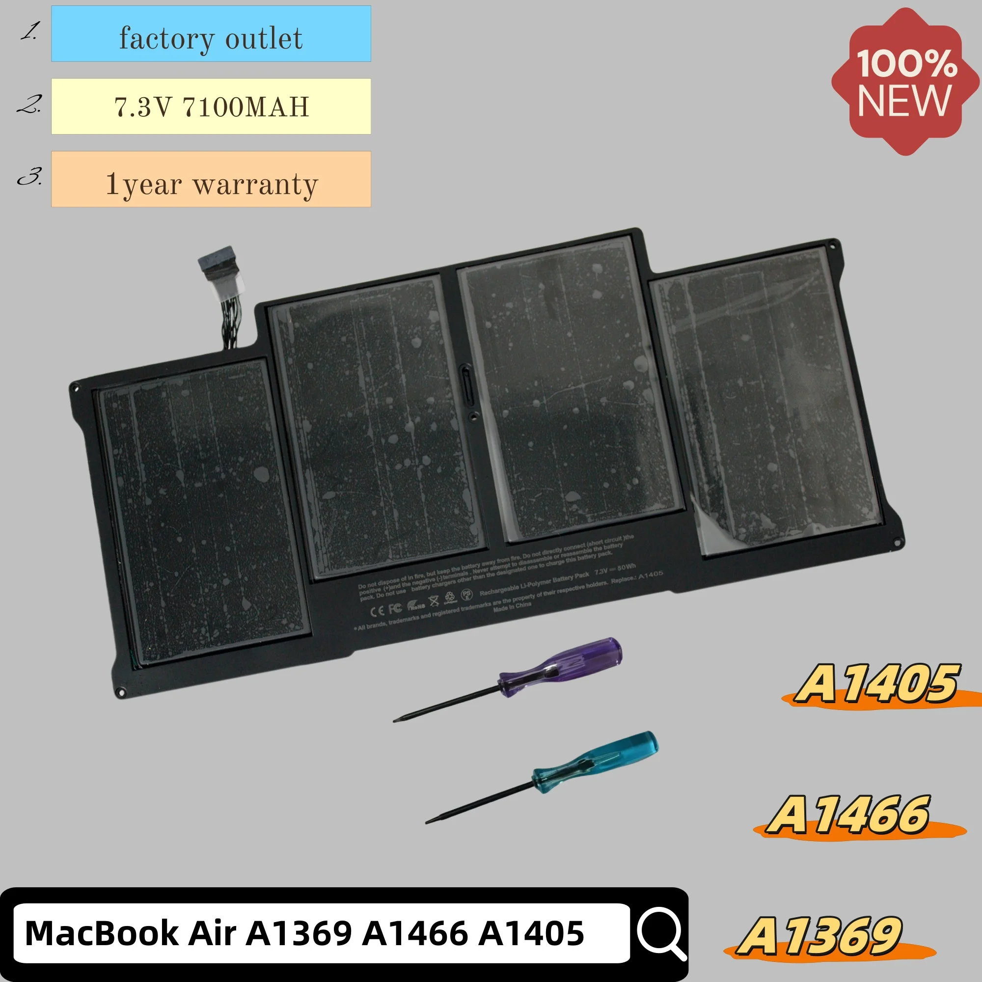 Batería de repuesto A1369 para MacBook Air A1369 A1405 A1466 A1377 baterías recargables Premium 7150mAh larga vida útil