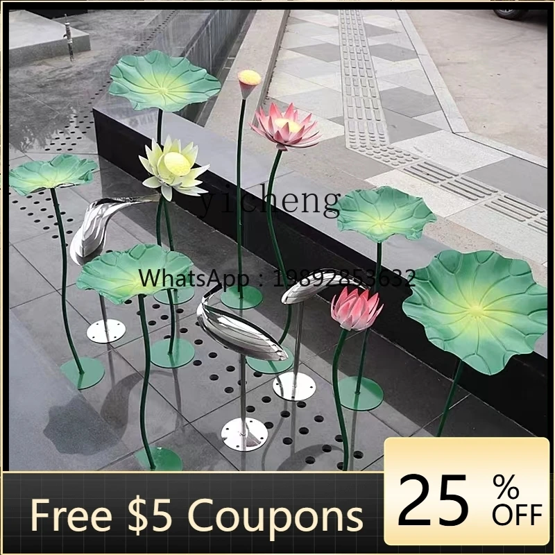 

BJ Outdoor Pool Garden Wrought Iron Lotus Leaf Lotus Ornament Stainless Steel Landscape Floor Decoration
