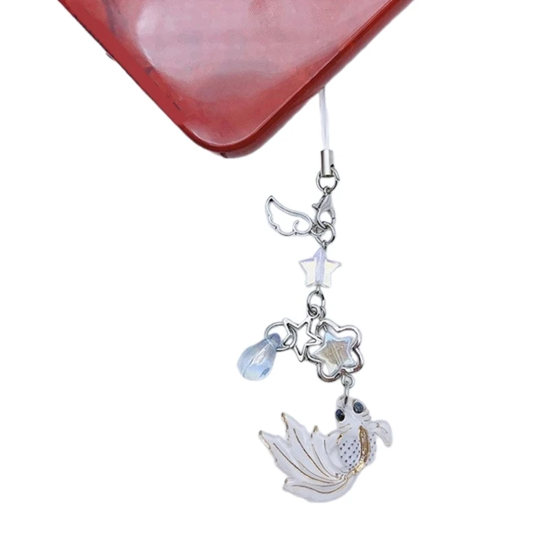 Beaded Phone Lanyard Kois Fish Star Pendant Wrist Strap Detachable Phone Chains Keyring Portable Accessory for Women