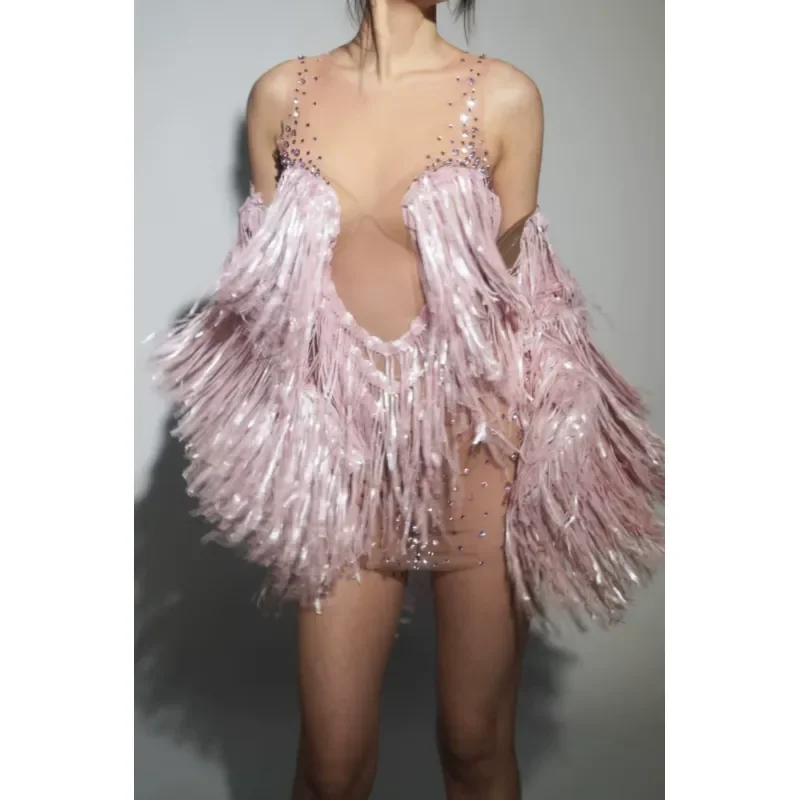 Black Tassel Sequin AK Costume for Women Nightclub Bar Dance Team Performance Outfit Happy Onesie Stage Show Party Wear