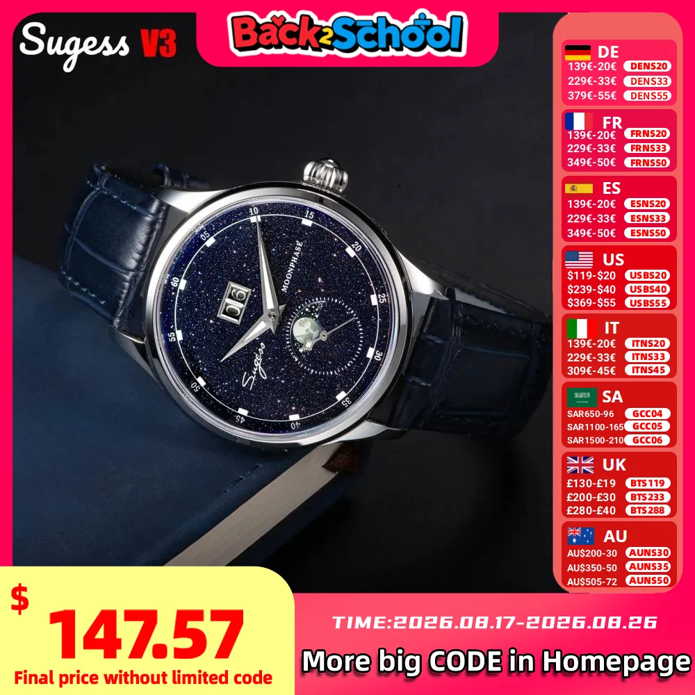 Seiko Watch Presage - Sugess Moonphase นาฬิกาผู้ชาย 40 มม.นาฬิกาข้อมือกลไกอัตโนมัติแหล่งกําเนิดสินค้า ST2528
