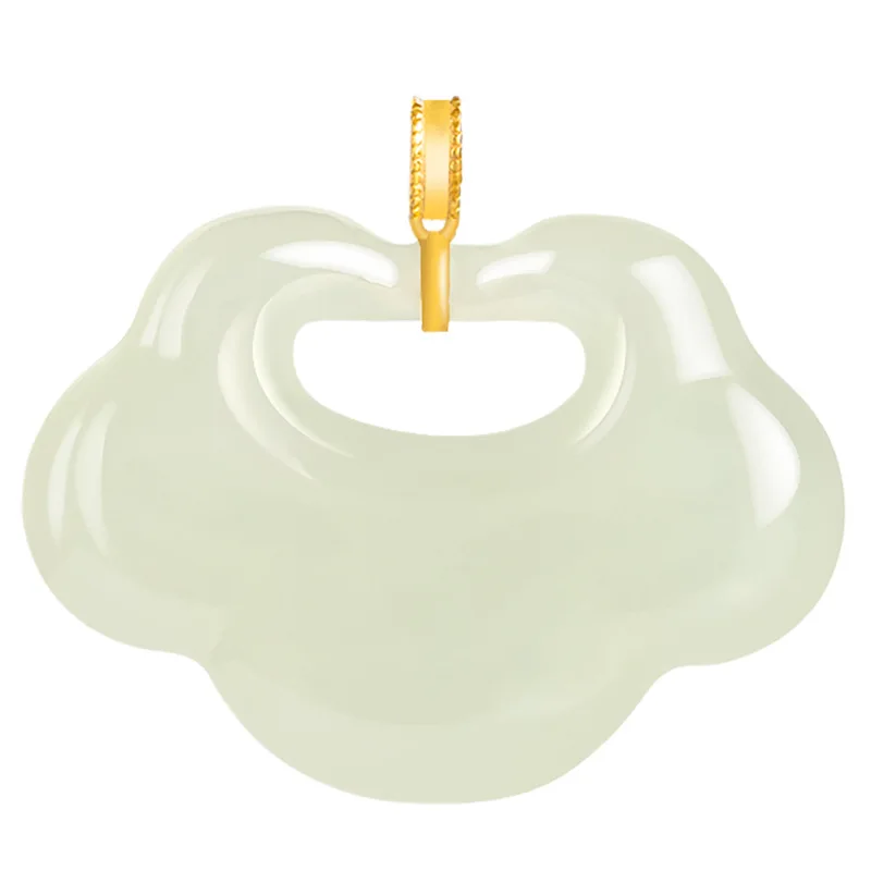 Colgante de cerradura Ruyi de jade blanco Hetian vintage - Collar de protección chapado en oro de 18 quilates para hombres y mujeres