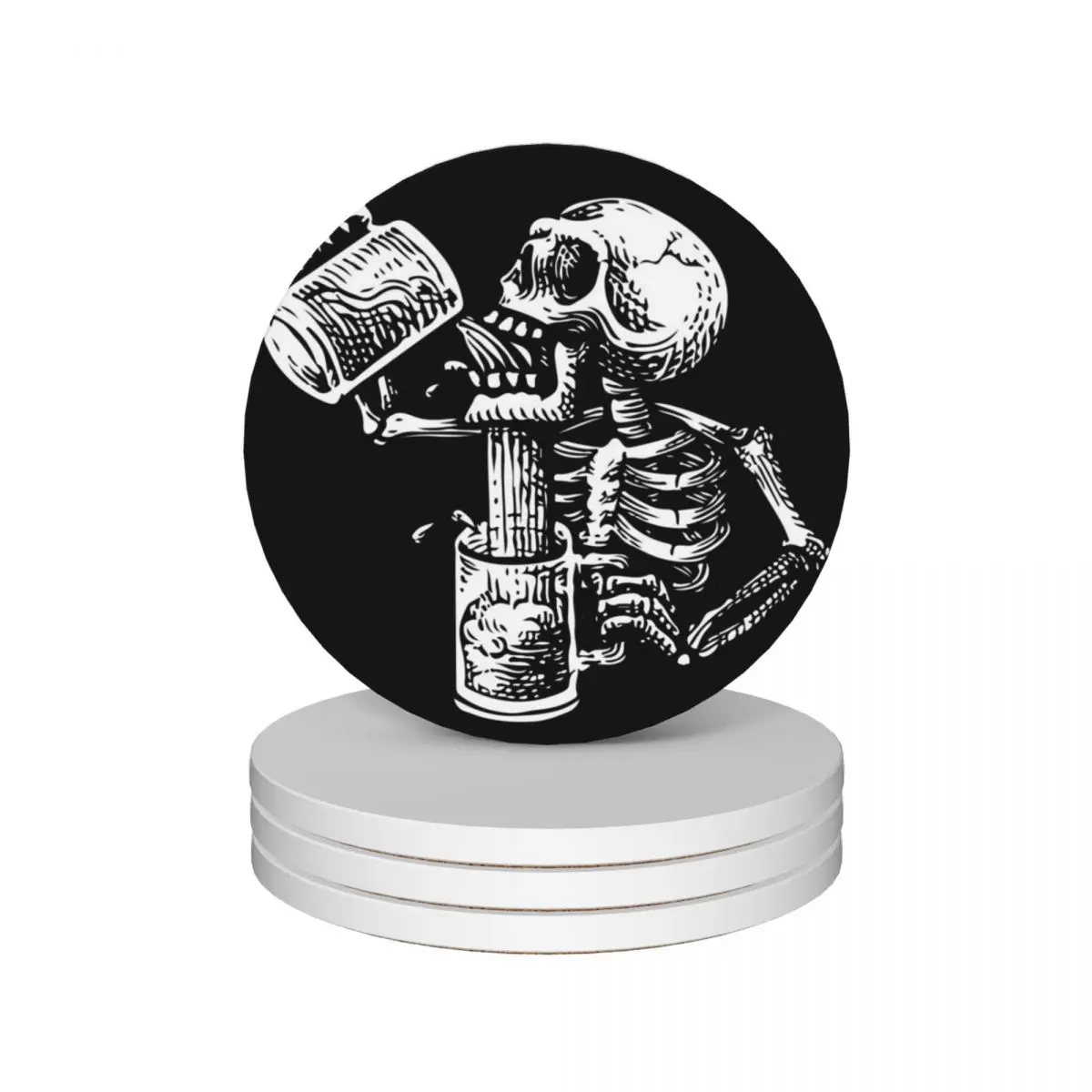 Drunk skull Ceramic Coasters (Set of 4) funny for drinks aesthetic mat for dishes Coasters