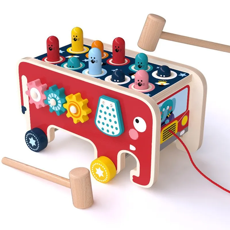 Baby Toys Toddler Kids Wooden Fun Game Montessori Activity Toys For Children Elephant Beating Whack-A-Mole Hammer Pounding