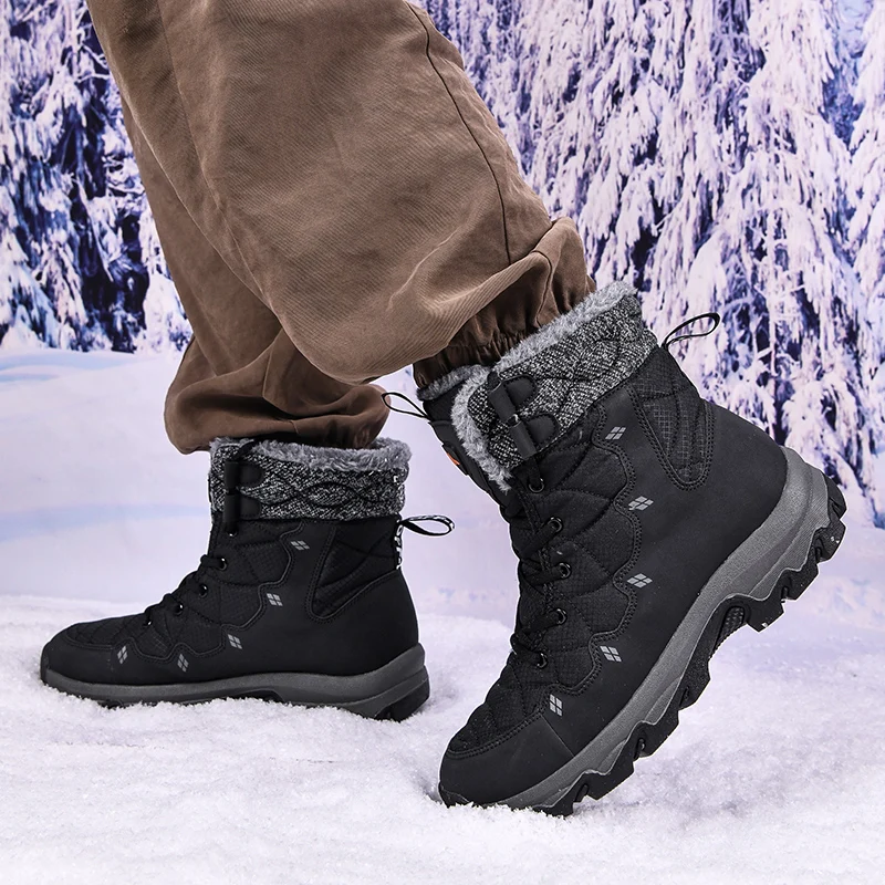 Men's Winter Snow Boots Waterproof Hiking Boots Warm Fur Lined Hiking Shoes Insulated for Outdoor