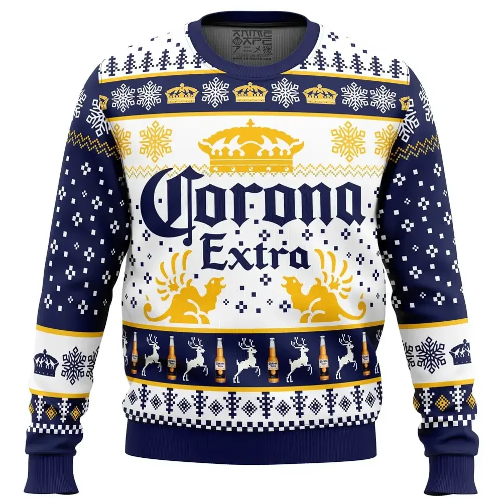 2025 New CORONA EXTRA Christmas Gift Ugly Sweater Hot Selling Merry Christmas Fashion 3D Printed Oversized O-neck Pullover shirt