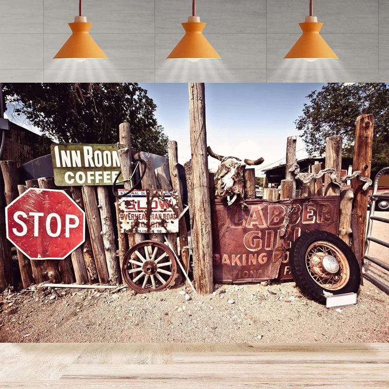 Historic Route 66 Scenery Photography Backdrop For Junk Jalopy General Store Gas Station Background Western Motel Route 66 Rest