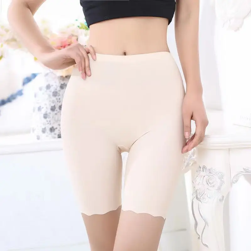 Seamless Ice Silk Safety Shorts Women Summer High Waist Boyshorts Underpants Plus Size Anti Rub Thigh Underskirt Safety Pants