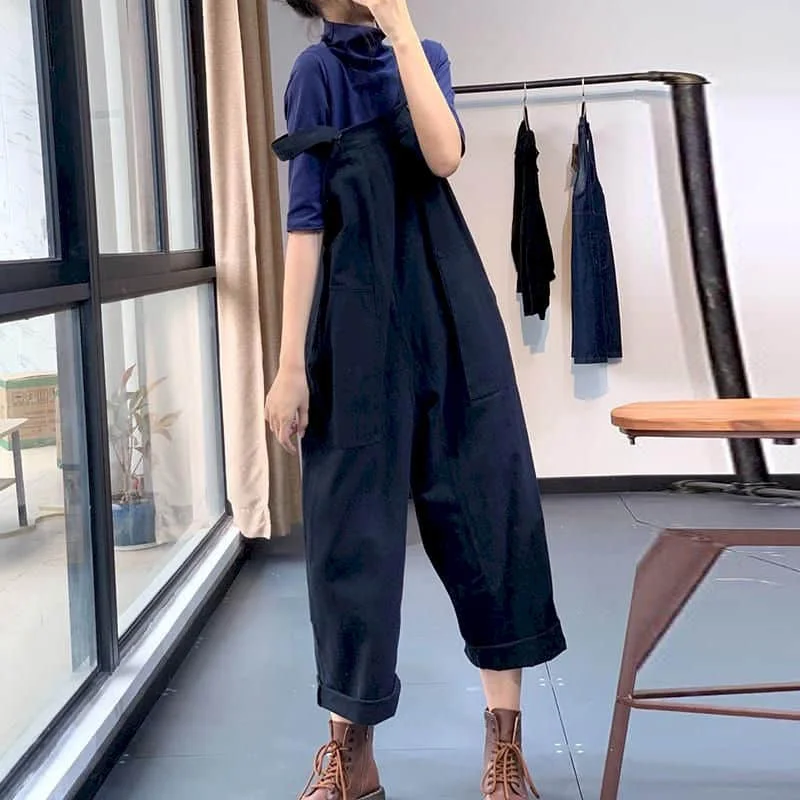 Literary Jumpsuits Solid Casual Safari Style Playsuits One Piece Outfit Women Straight Pants Loose Overalls for Women Clothing