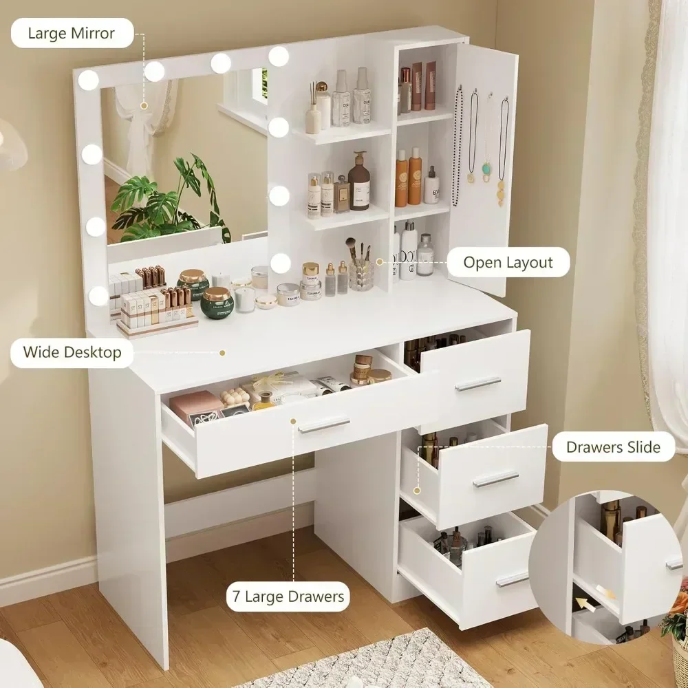 

Хит продаж: Туалетный столик с подсветкой, зеркалом и 10 светодиодными лампами, набор для макияжа с 4 ящиками, тумбой и 4 дополнительными элементами.