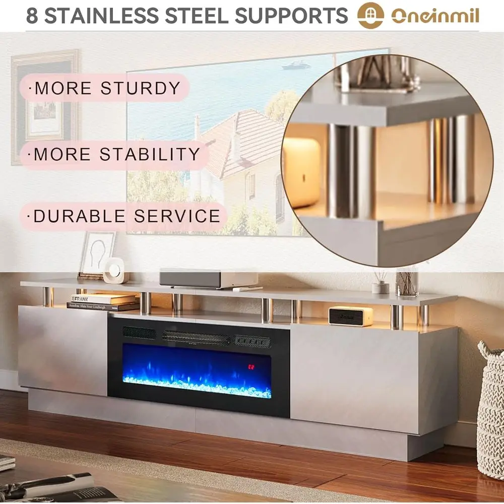 حامل تلفزيون رمادي 70 بطبقتين مع 36 مدفأة كهربائية، يناسب أجهزة التلفاز حتى 80، مثالي لغرف المعيشة #2