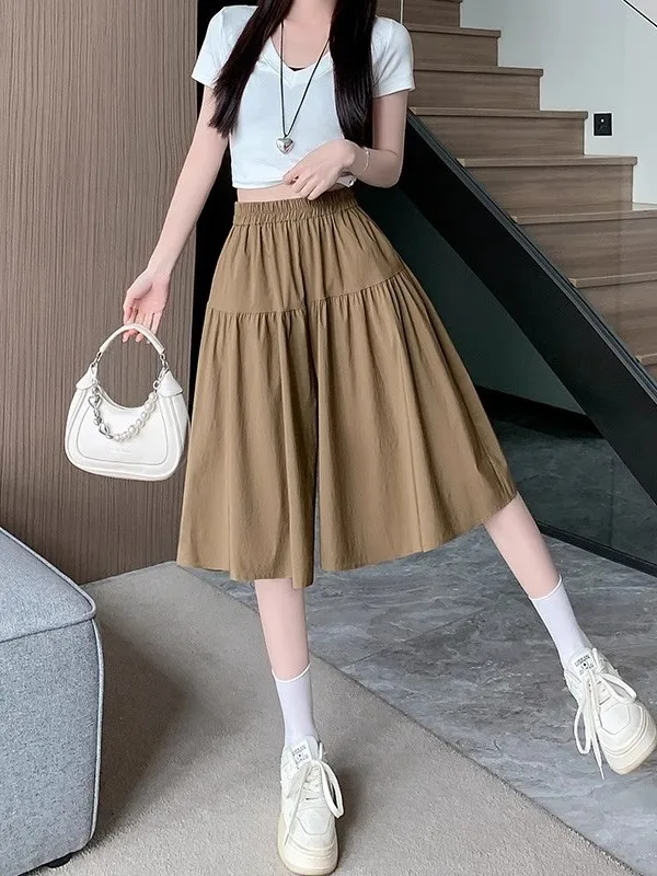 

Ice Silk Versatile Skirt Pants Women's Summer Thin Casual Loose High Waist Slimming Cool Wide Leg Five-Quarter Pants