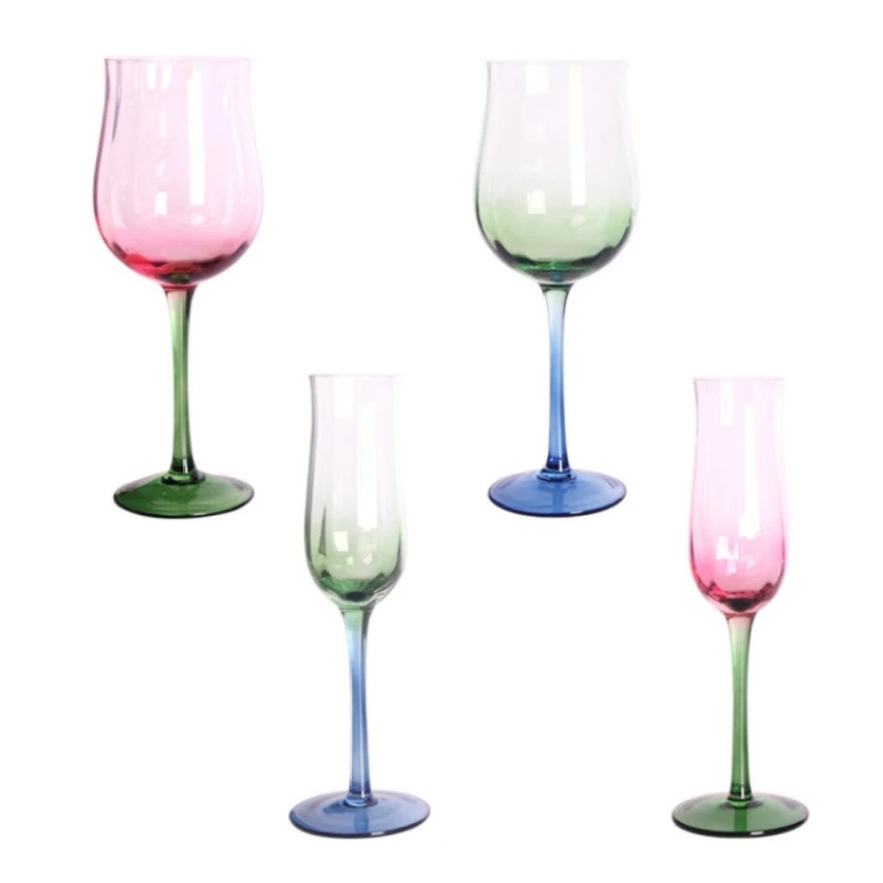 Exquisite Contrasting Colors 150-400ml Goblet Artificial Blowing Red Wine Champagne Cup Family Festival Drinkware Wine Glass