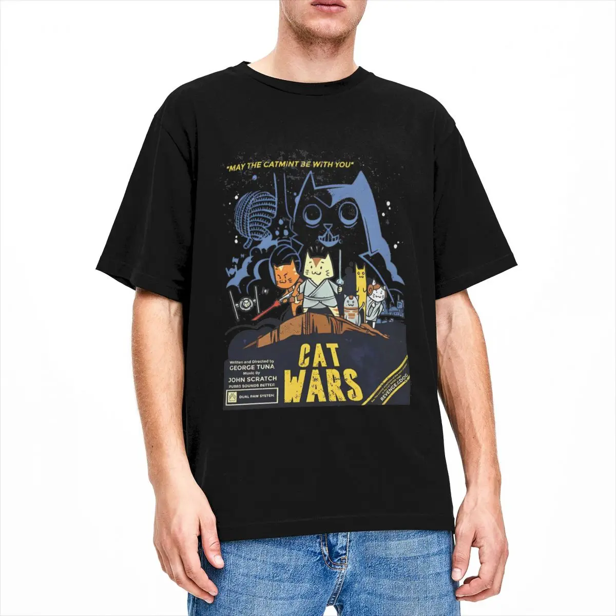 Lightsaber Cat Wars Essential T-Shirt T Shirt Men Cotton Novelty T-Shirt O Neck FUNNY Tee Shirt Short Sleeve Clothes Adult