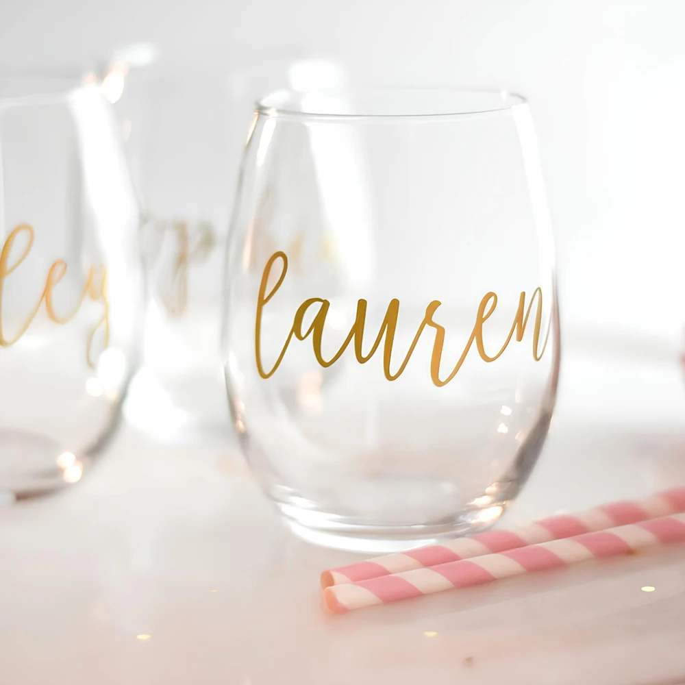 Personalized Bridesmaid Wine Glasses, Stemless Glass for Bridesmaids Gift, Custom Wedding Bride Wine Glass