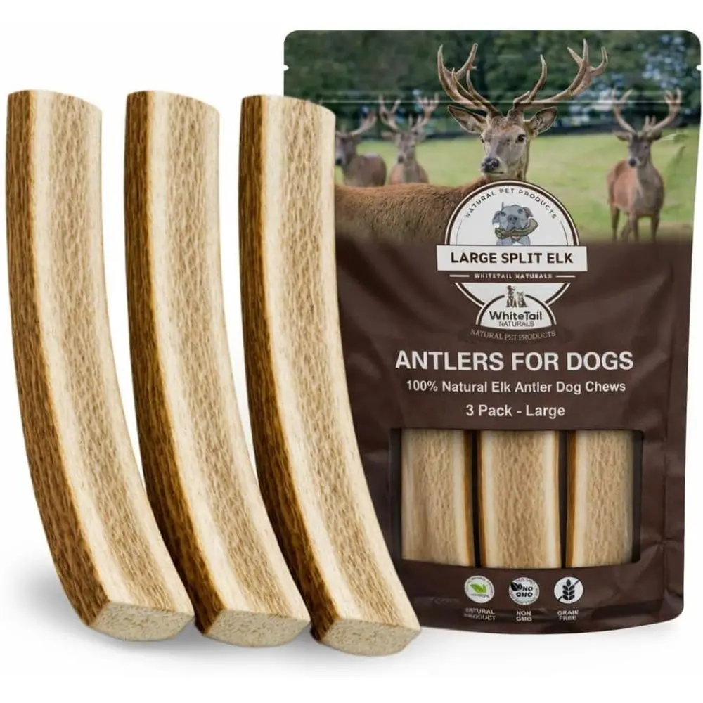 

Large Elk Antlers for Dogs - 3 Pack - Long-Lasting Chews for Aggressive Chewers