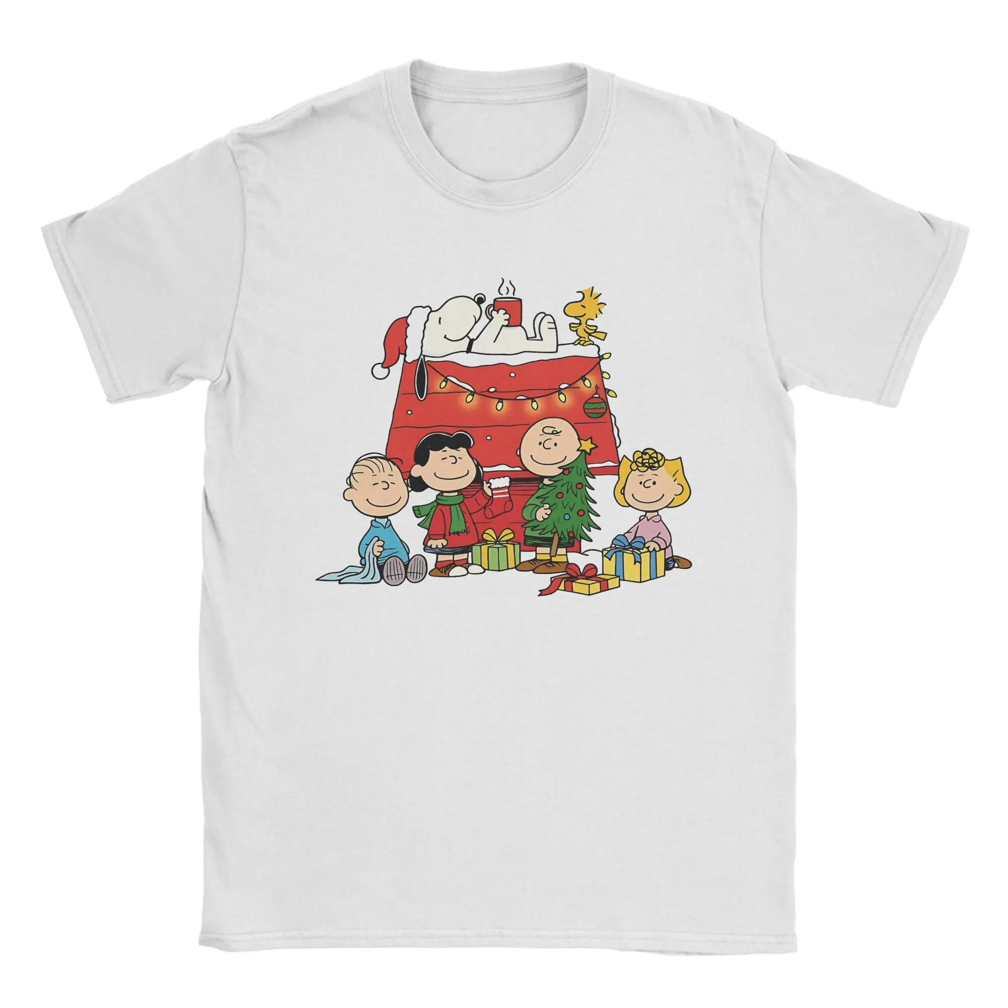 

Футболка Snoopys Christmas 2025 Snow Winter для мужчин и женщин, футболки с принтом, одежда из 100% хлопка