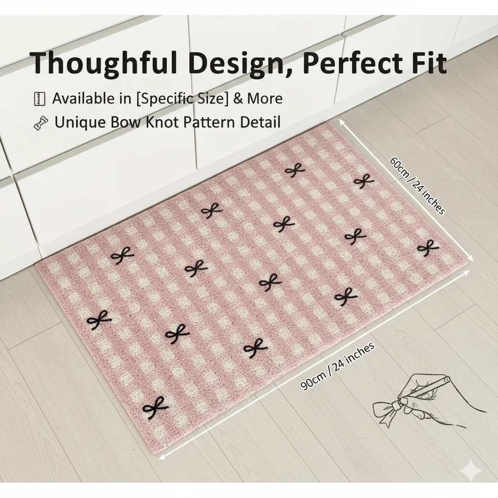 

Plaid Bow Knot Door Mat Waterproof PVC Anti-Slip Carpet Entrance Kitchen Bathroom Dirt Resistant Silk Ring Mat Korean Style