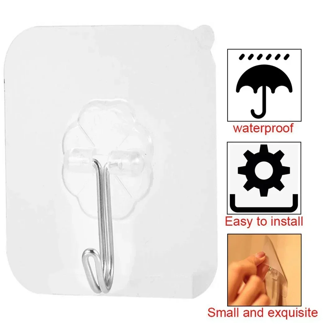 

1 Pc Transparent Strong Sticky Wall Hanging Nail-free Hook Kitchen Bathroom Steel Adhesive Hooks Towel Clothes Storage Sticker