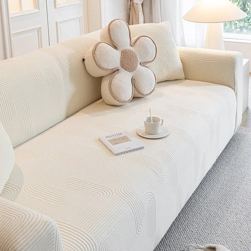 Wave Jacquard Stretch Sofa Cover, Soft Skin-Friendly Couch Slipcover, Easy Install Washable Sofa Protector for Living Room