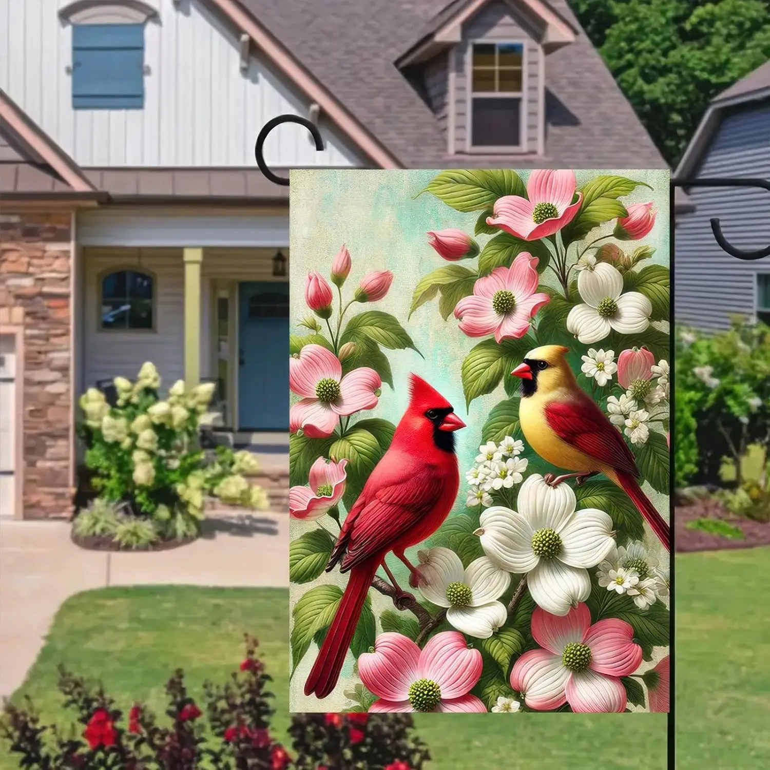 Spring Cardinal Garden Flag 12×18 Inch Double Sided Yellow Red Bird Flower Yard Flag Decorations for Lawn Yard Outdoor Birdh SSL