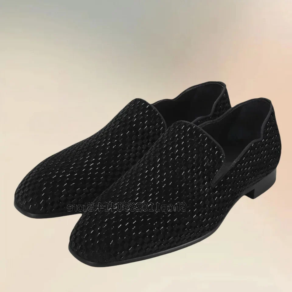 

Black Blue Red Knitted Design Square Toe Loafers Fashion Slip On Men Shoes Luxury Handmade Party Banquet Office Men Casual Shoes