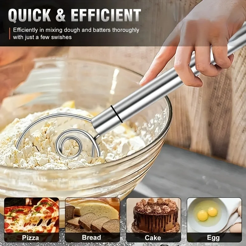 Dough Mixer Stainless Steel HandHeld Bread Blender Dough Scraper Double Hole Fast Stirring Tool Danish Dough Whisk Egg Stirrer