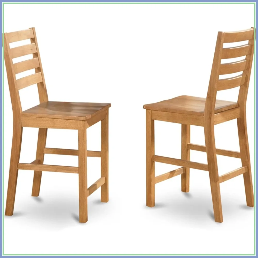 

Café Counter Height Dining Chairs Set of 2 - Ladder Back Wood Seat, Oak
