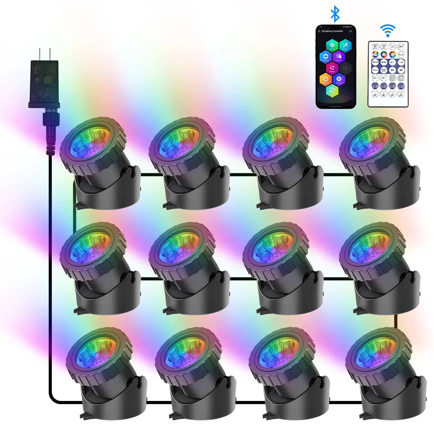 12 LED RGB Underwater Pond Lights IP68 Landscape Fountain Spotlight Bluetooth APP Control for Fish Aquarium Tank Garden Yard
