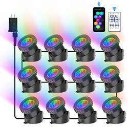 12 LED RGB Underwater Pond Lights IP68 Landscape Fountain Spotlight Bluetooth APP Control for Fish Aquarium Tank Garden Yard