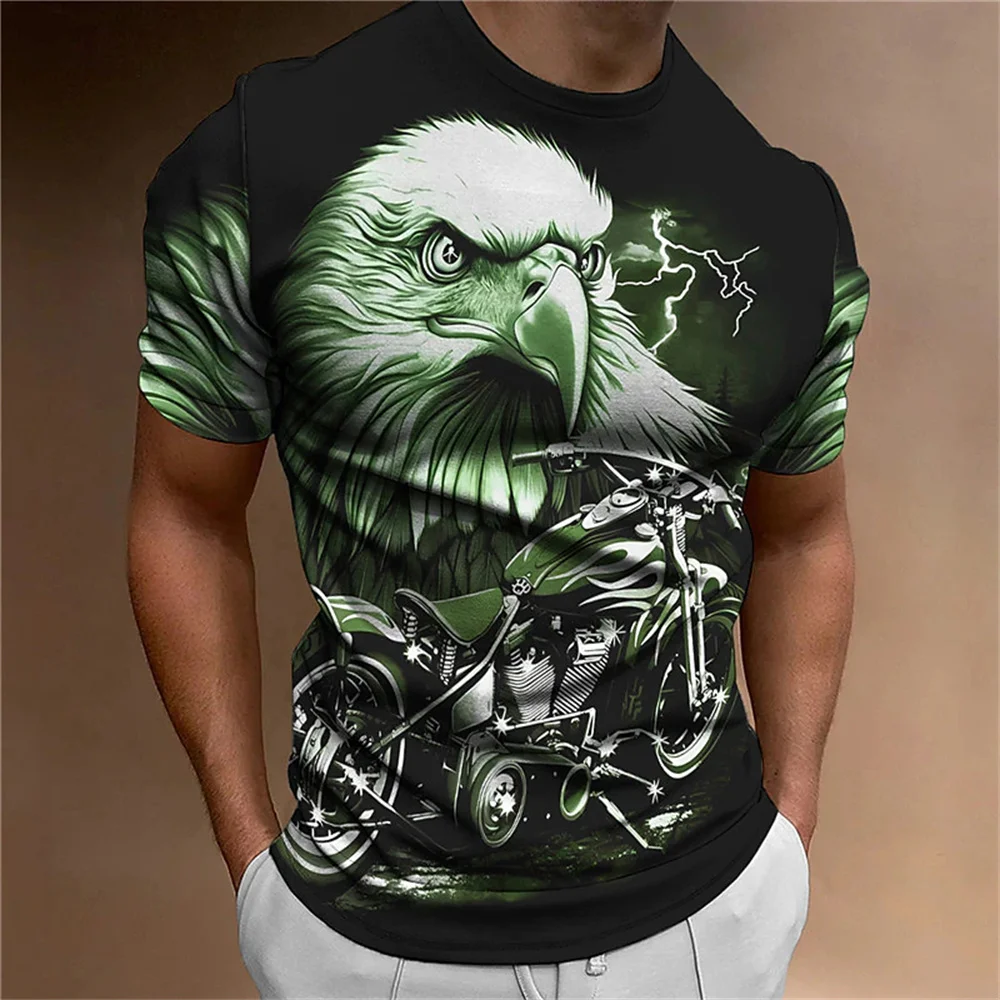 Animal T-Shirt For Men Eagle Motorcycle 3d Print Retro Trend Men\'S Top Loose Oversized Shirt Everyday Casual Clothing Street Tee