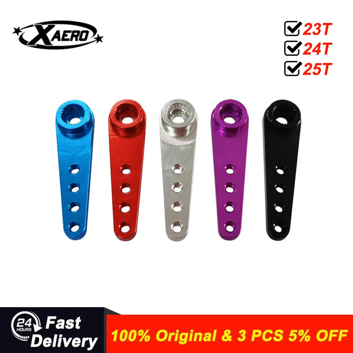เซอร์โวฮอร์นโลหะ CNC XAERO 2 ชิ้น 23T/24T/25T แขนยาว 37 มม. สำหรับรถบังคับวิทยุ 1/10 เรือบังคับวิทยุ อุปกรณ์เสริม JR Hitec Futaba