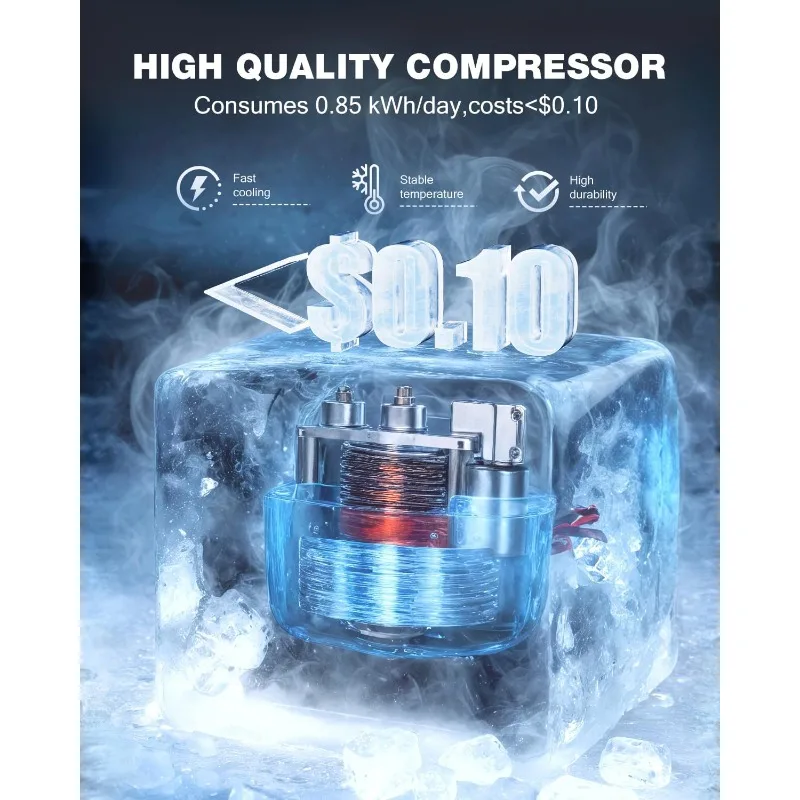 ثلاجة بباب مزدوج مع فريزر، 4.5 قدم مكعب، ثلاجة صغيرة مع فريزر، 7 إعدادات لدرجة الحرارة قابلة للتعديل، ثلاجة صغيرة