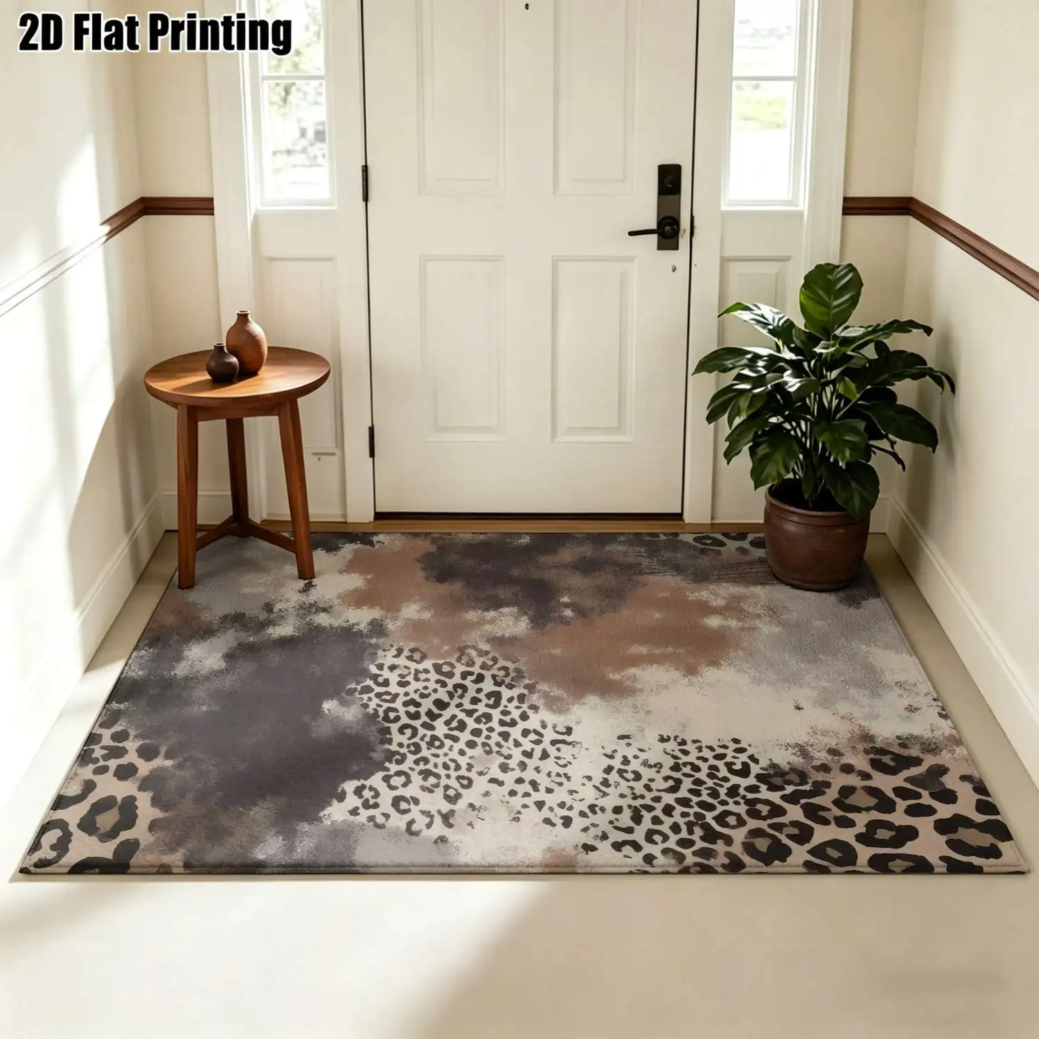 1Pc 2D Printed Brown-Grey Leopard Abstract Art Carpet, Nordic/Instagram/Modern Minimalist/European Vintage Style Floor Mat, Home Decor, Multi-Size, Machine Washable, Suitable for Entrance/Dining/Foyer/Living/Bedroom