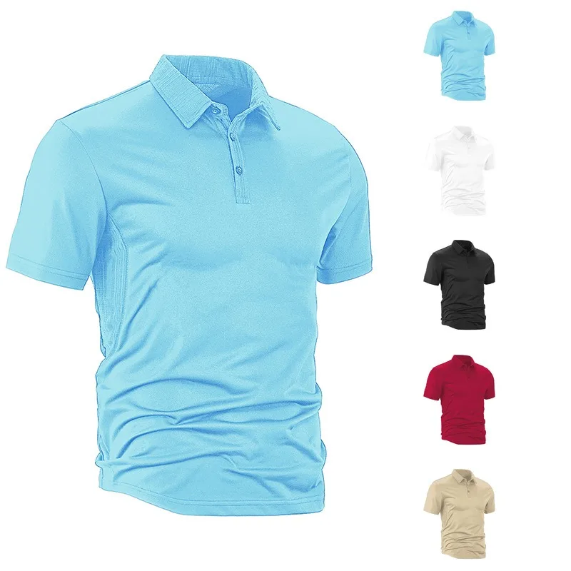 

Мужская дышащая летняя однотонная рубашка с короткими рукавами и отложным воротником, модная повседневная спортивная футболка из изысканной и удобной ткани